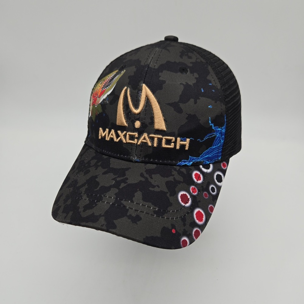 Maxcatch Fishing Snapback Hat Baseball Cap Black Camo Print Embroidered Graphic